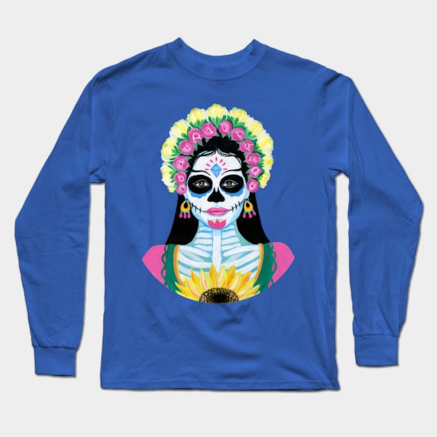 Day of the Dead Sugar Skull Girl Long Sleeve T-Shirt by IvyLilyArt